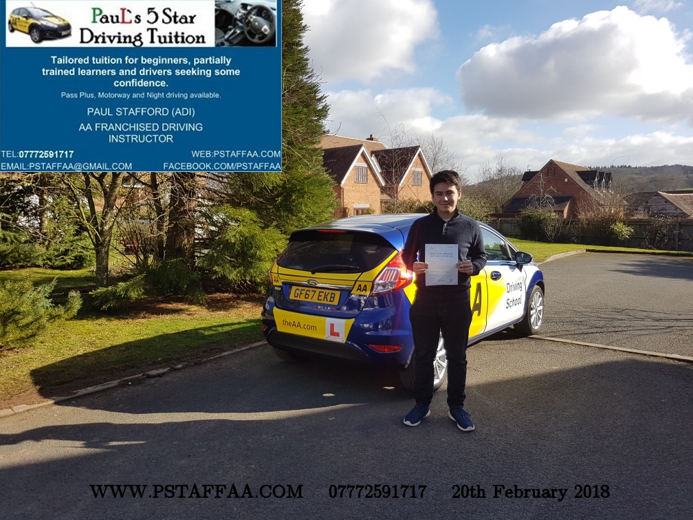 First Time Driving Test Pass William Hayden with Paul's 5 Star Driving Tuition